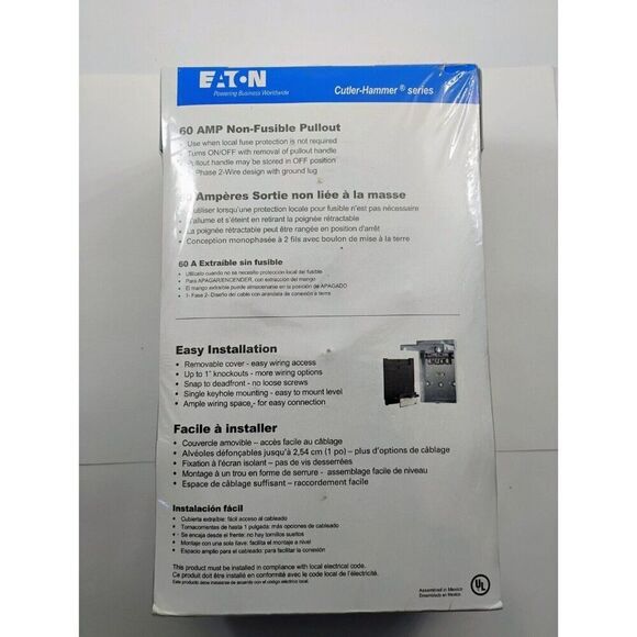 Eaton 8064 Non-Fusible Pullout AC Disconnect Outdoor 60A 240VAC 1Phase 2Wire - Picture 12 of 14